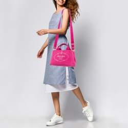 Pre Owned Prada Pink Canvas Small Canapa Logo Tote
