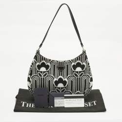 Pre Owned Prada Black/White Maglia Jacquard Fabric Cleo Shoulder Bag