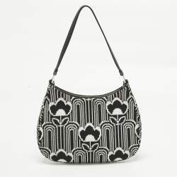 Pre Owned Prada Black/White Maglia Jacquard Fabric Cleo Shoulder Bag