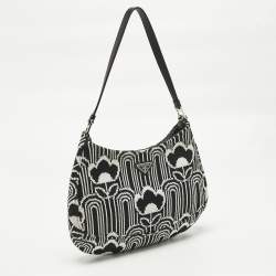 Pre Owned Prada Black/White Maglia Jacquard Fabric Cleo Shoulder Bag