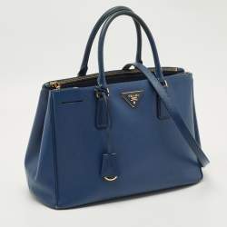 Pre Owned Prada Blue Saffino Leather Medium Double Zip Tote