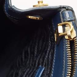 Pre Owned Prada Blue Saffino Leather Medium Double Zip Tote
