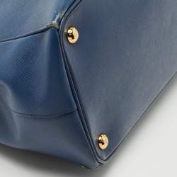 Pre Owned Prada Blue Saffino Leather Medium Double Zip Tote