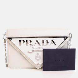 Pre Owned Prada Triangle Mini White Calfskin Shoulder Bag