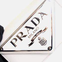 Pre Owned Prada Triangle Mini White Calfskin Shoulder Bag