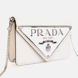 Pre Owned Prada Triangle Mini White Calfskin Shoulder Bag