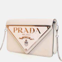 Pre Owned Prada Triangle Mini White Calfskin Shoulder Bag