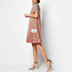 Pre Owned Prada Light Green Satin Crystal Metal Triangle Logo Chain Card Holder