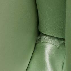 Pre Owned Prada Light Green Satin Crystal Metal Triangle Logo Chain Card Holder