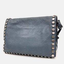 Pre Owned Prada Etiquette Glace Blue Calf Flap Bag