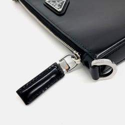 Pre Owned Prada Black Leather Brushed Crossbody Bag