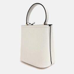 Pre Owned Prada White Saffiano Leather Pannier Tote and Shoulder Bag