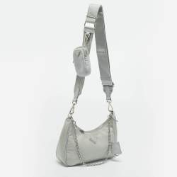 Pre Owned Prada Grey Re Nylon and Saffiano Leather Re-Edition 2005 Shoulder Bag