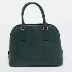 Pre Owned Prada Dark Green Dark Green Leather Open Promenade Bag