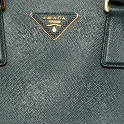 Pre Owned Prada Dark Green Dark Green Leather Open Promenade Bag