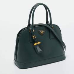 Pre Owned Prada Dark Green Dark Green Leather Open Promenade Bag