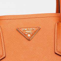 Pre Owned Prada Orange Medium Saffiano Cuir Double Satchel
