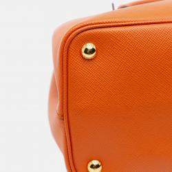 Pre Owned Prada Orange Medium Saffiano Cuir Double Satchel