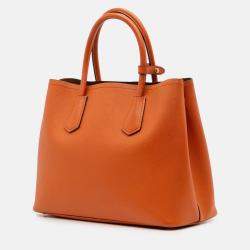 Pre Owned Prada Orange Medium Saffiano Cuir Double Satchel