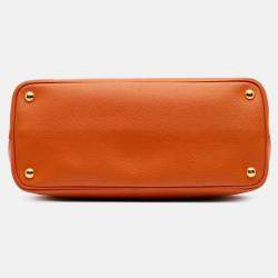 Pre Owned Prada Orange Medium Saffiano Cuir Double Satchel