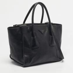 Pre Owned Prada Black Leather Twin Pocket Double Handle Tote