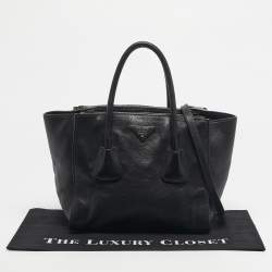 Pre Owned Prada Black Leather Twin Pocket Double Handle Tote