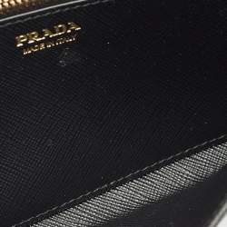 Pre Owned Prada Black Saffiano Metal Leather Triangle Logo Flap Continental Wallet