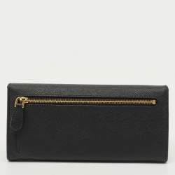 Pre Owned Prada Black Saffiano Metal Leather Triangle Logo Flap Continental Wallet