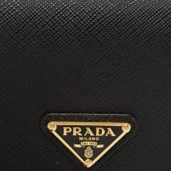 Pre Owned Prada Black Saffiano Metal Leather Triangle Logo Flap Continental Wallet