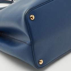 Pre Owned Prada Blue Saffiano Cuir Leather Large Double Handle Tote