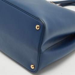 Pre Owned Prada Blue Saffiano Cuir Leather Large Double Handle Tote