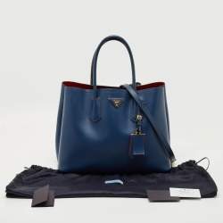 Pre Owned Prada Blue Saffiano Cuir Leather Large Double Handle Tote