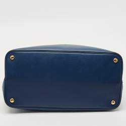 Pre Owned Prada Blue Saffiano Cuir Leather Large Double Handle Tote