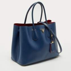 Pre Owned Prada Blue Saffiano Cuir Leather Large Double Handle Tote