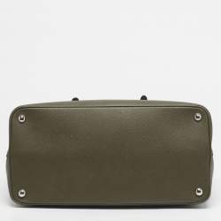 Pre Owned Prada Military Green Saffiano Cuir Leather Large Double Handle Tote