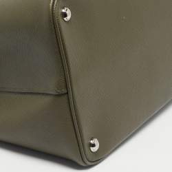 Pre Owned Prada Military Green Saffiano Cuir Leather Large Double Handle Tote