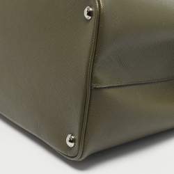 Pre Owned Prada Military Green Saffiano Cuir Leather Large Double Handle Tote
