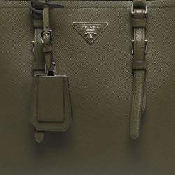 Pre Owned Prada Military Green Saffiano Cuir Leather Large Double Handle Tote