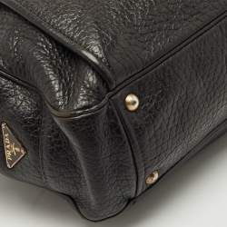 Pre Owned Prada Cacao Brown Pebbles Leather Pocket Zip Satchel