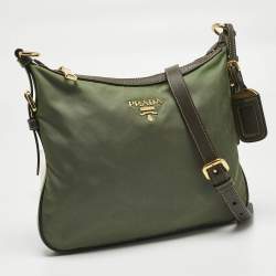 Pre Owned Prada Green/Brown Nylon Flat Messenger Bag