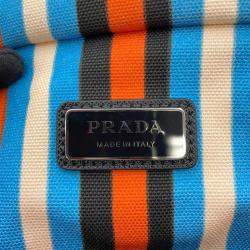 Pre Owned Prada Triangle Logo Multicolor Canvas Shoulder Bag