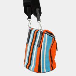 Pre Owned Prada Triangle Logo Multicolor Canvas Shoulder Bag