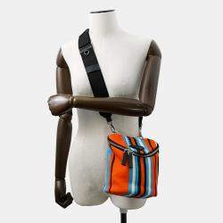 Pre Owned Prada Triangle Logo Multicolor Canvas Shoulder Bag