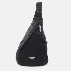 Pre Owned Prada Tessuto Waist Bag Body Nylon Saffiano Leather Black