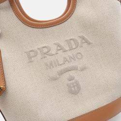 Pre Owned Prada Handbag Canvas Leather White Beige