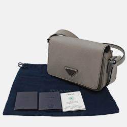 Pre Owned Prada Shoulder Bag Saffiano Greige