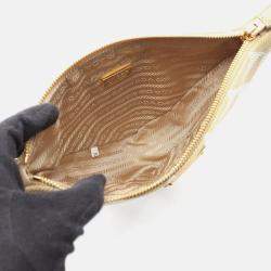 Pre Owned Prada Triangle Triangolo Jacqu Shoulder Bag Canvas Beige White