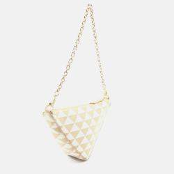 Pre Owned Prada Triangle Triangolo Jacqu Shoulder Bag Canvas Beige White