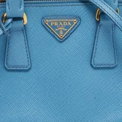 Pre Owned Prada Blue Saffiano Lux Leather Micro Double Zip Tote
