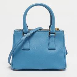 Pre Owned Prada Blue Saffiano Lux Leather Micro Double Zip Tote